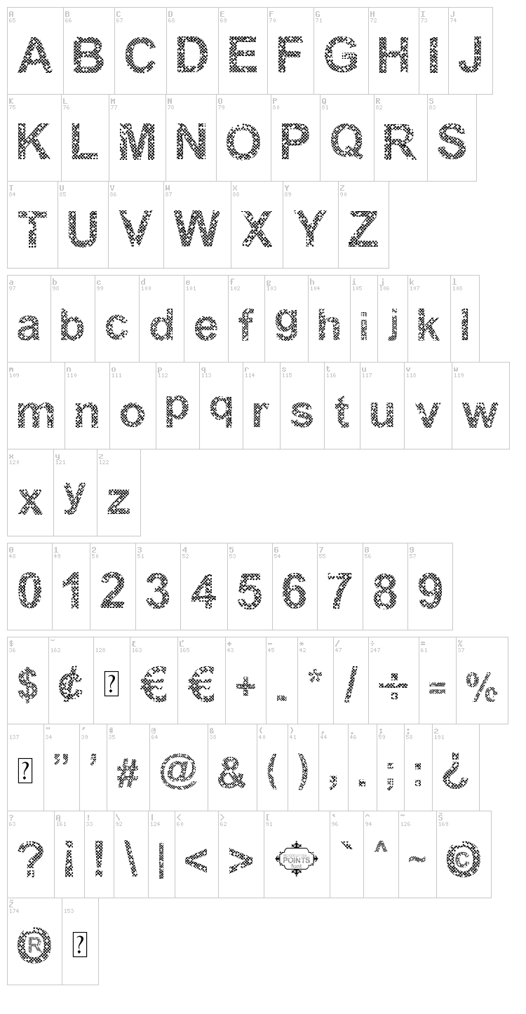 Woodcutter Points font map